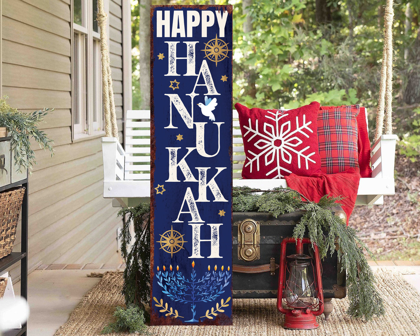 36in 'Happy Hanukkah' Porch Sign - Bringing a Touch of Hanukkah Spirit to Your Home