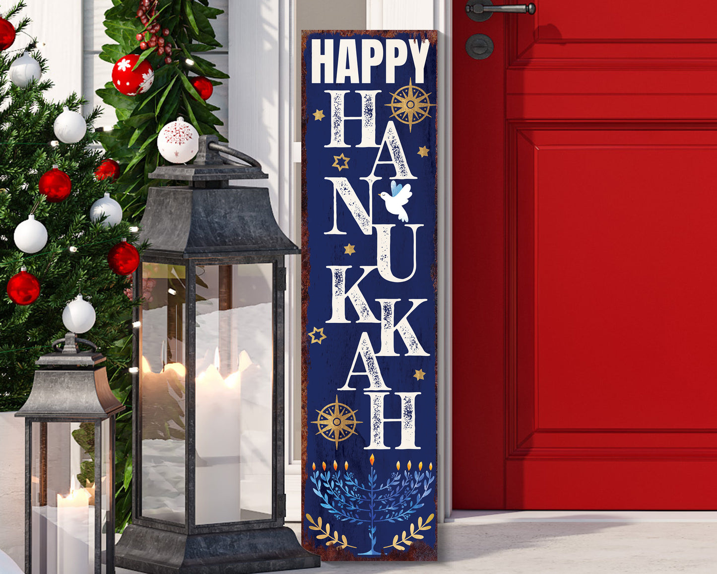36in 'Happy Hanukkah' Porch Sign - Bringing a Touch of Hanukkah Spirit to Your Home