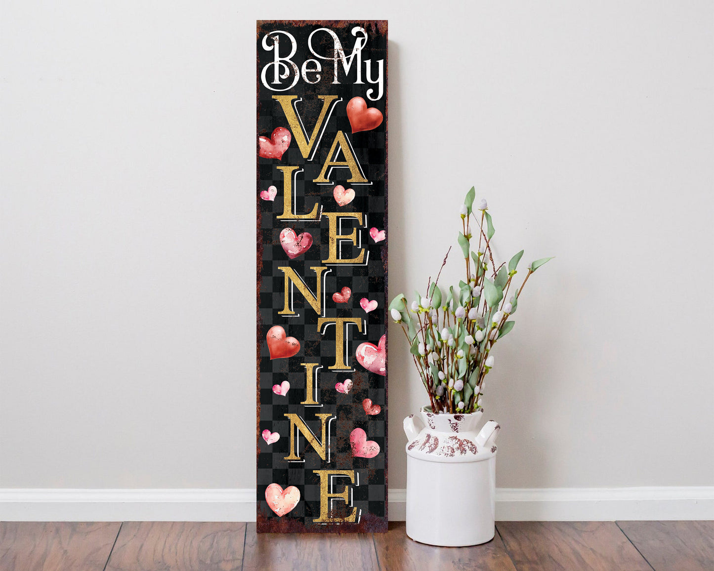 Rustic Modern Farmhouse Entryway Board - 36in 'Be My Valentine' Valentine's Day Porch Sign, Front Porch Valentine's Welcome Sign