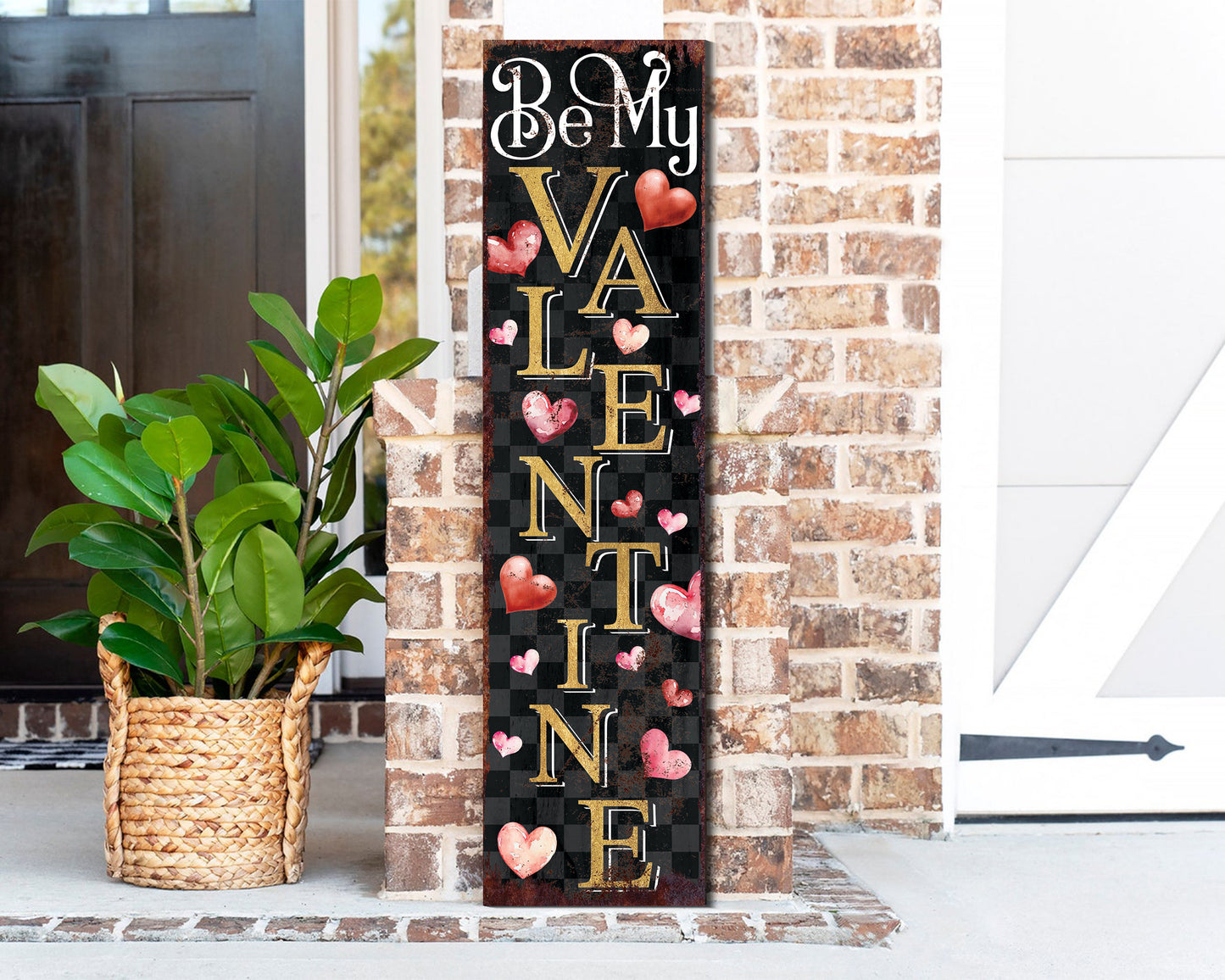 Rustic Modern Farmhouse Entryway Board - 36in 'Be My Valentine' Valentine's Day Porch Sign, Front Porch Valentine's Welcome Sign