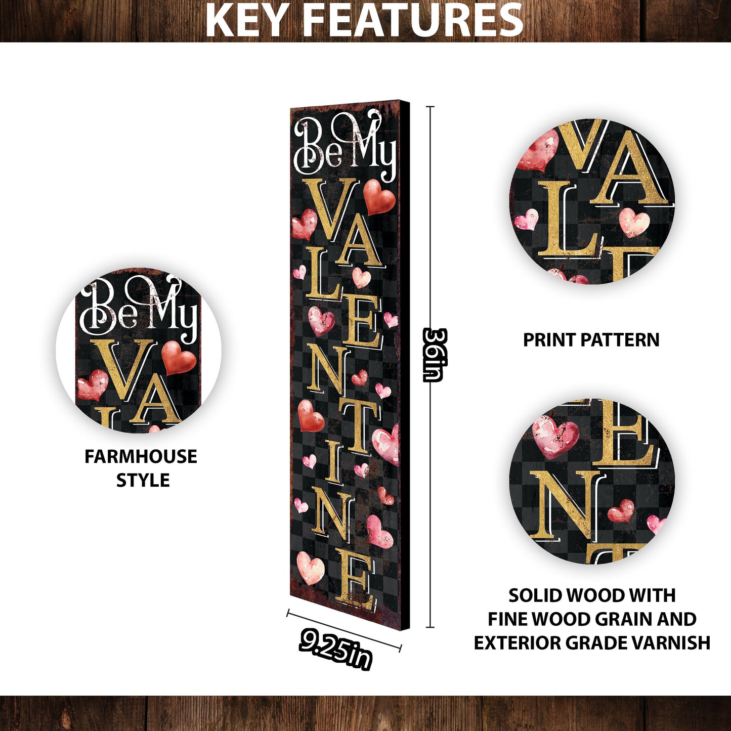Rustic Modern Farmhouse Entryway Board - 36in 'Be My Valentine' Valentine's Day Porch Sign, Front Porch Valentine's Welcome Sign
