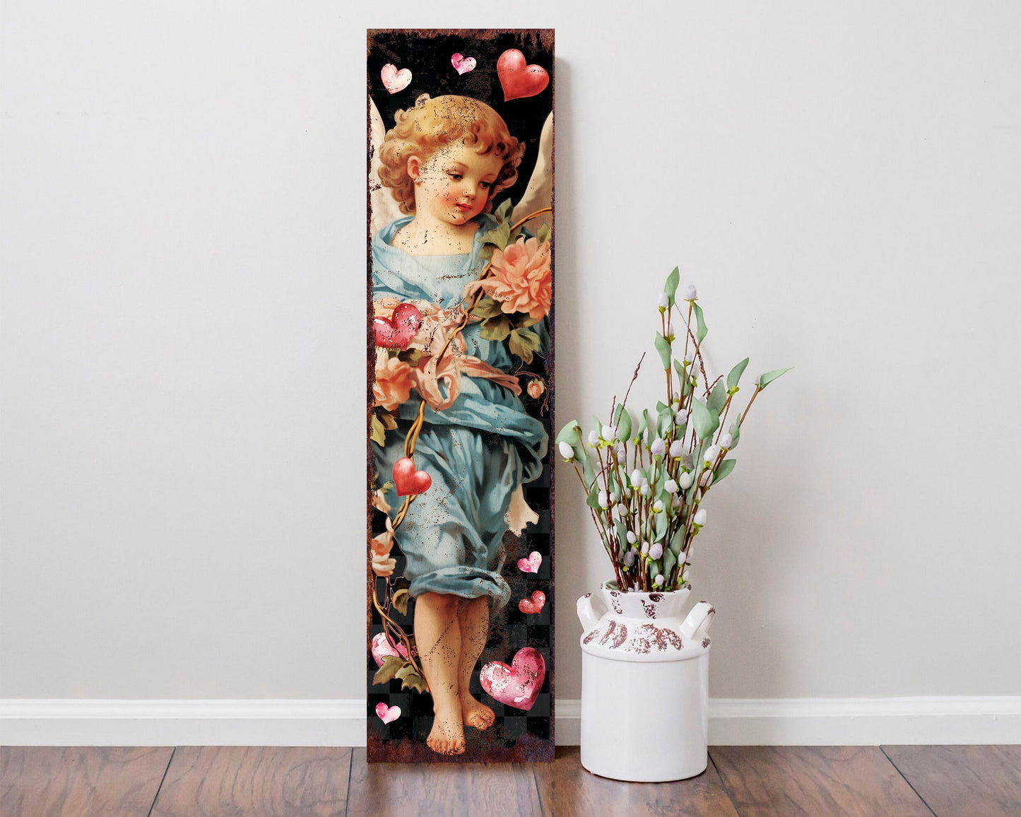 Rustic Modern Farmhouse Entryway Board - 36in Cupid Valentine's Day Porch Sign, Front Porch Valentine's Welcome Decor