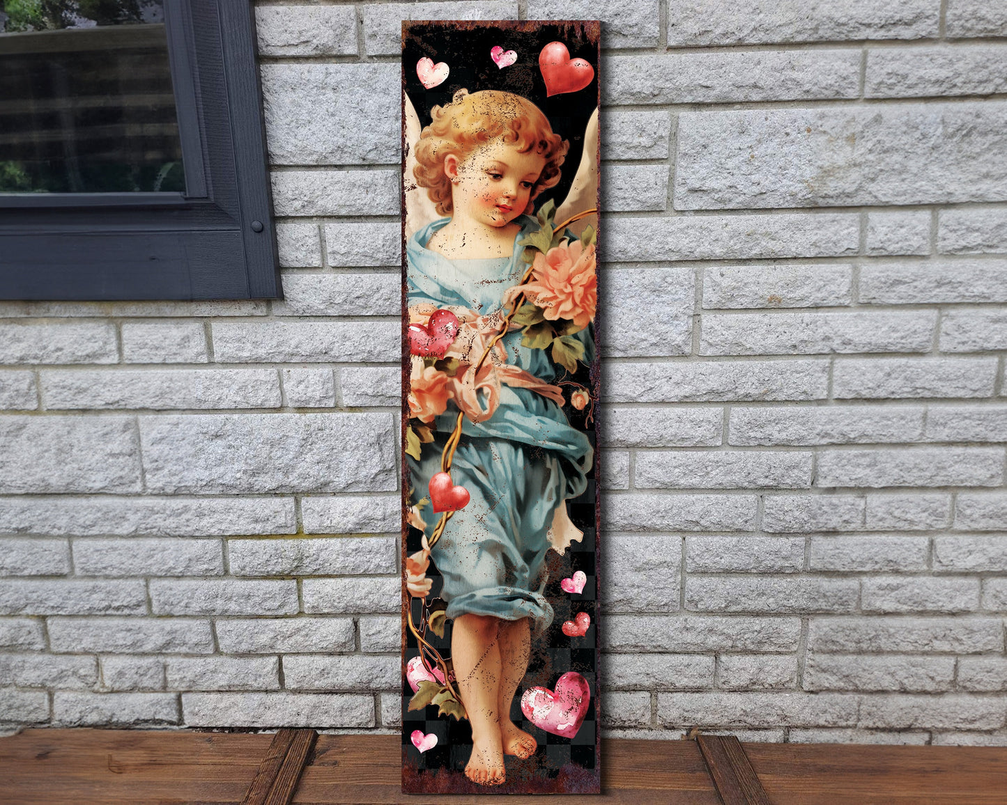 Rustic Modern Farmhouse Entryway Board - 36in Cupid Valentine's Day Porch Sign, Front Porch Valentine's Welcome Decor