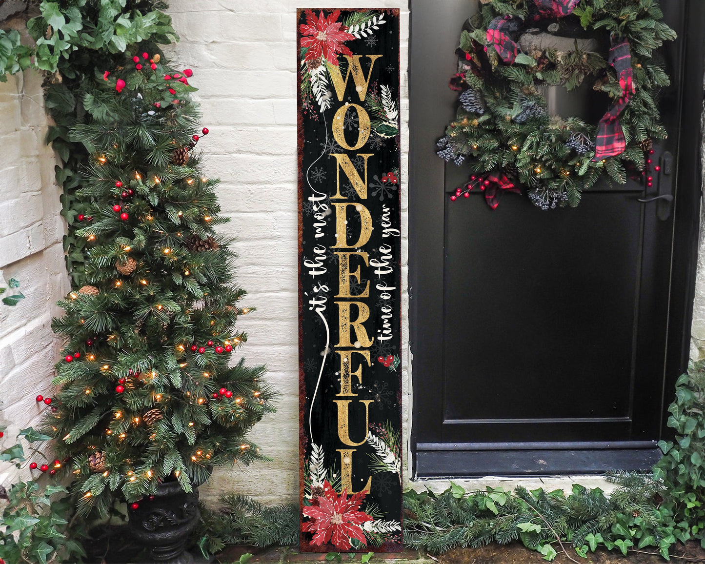 48in Rustic Farmhouse Christmas Porch Sign | 'It's The Most Wonderful Time of The Year' | Front Porch Welcome Sign | Holiday Entryway Decor