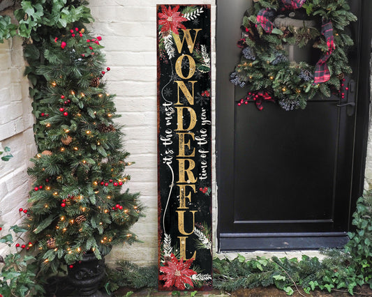 Christmas Farmhouse Porch Sign - Wonderful Time of Year Welcome Decor Gift