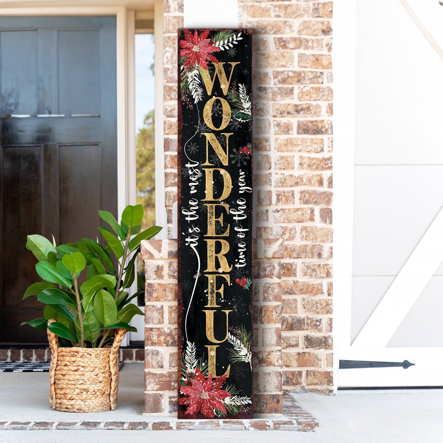 48in Rustic Farmhouse Christmas Porch Sign | 'It's The Most Wonderful Time of The Year' | Front Porch Welcome Sign | Holiday Entryway Decor