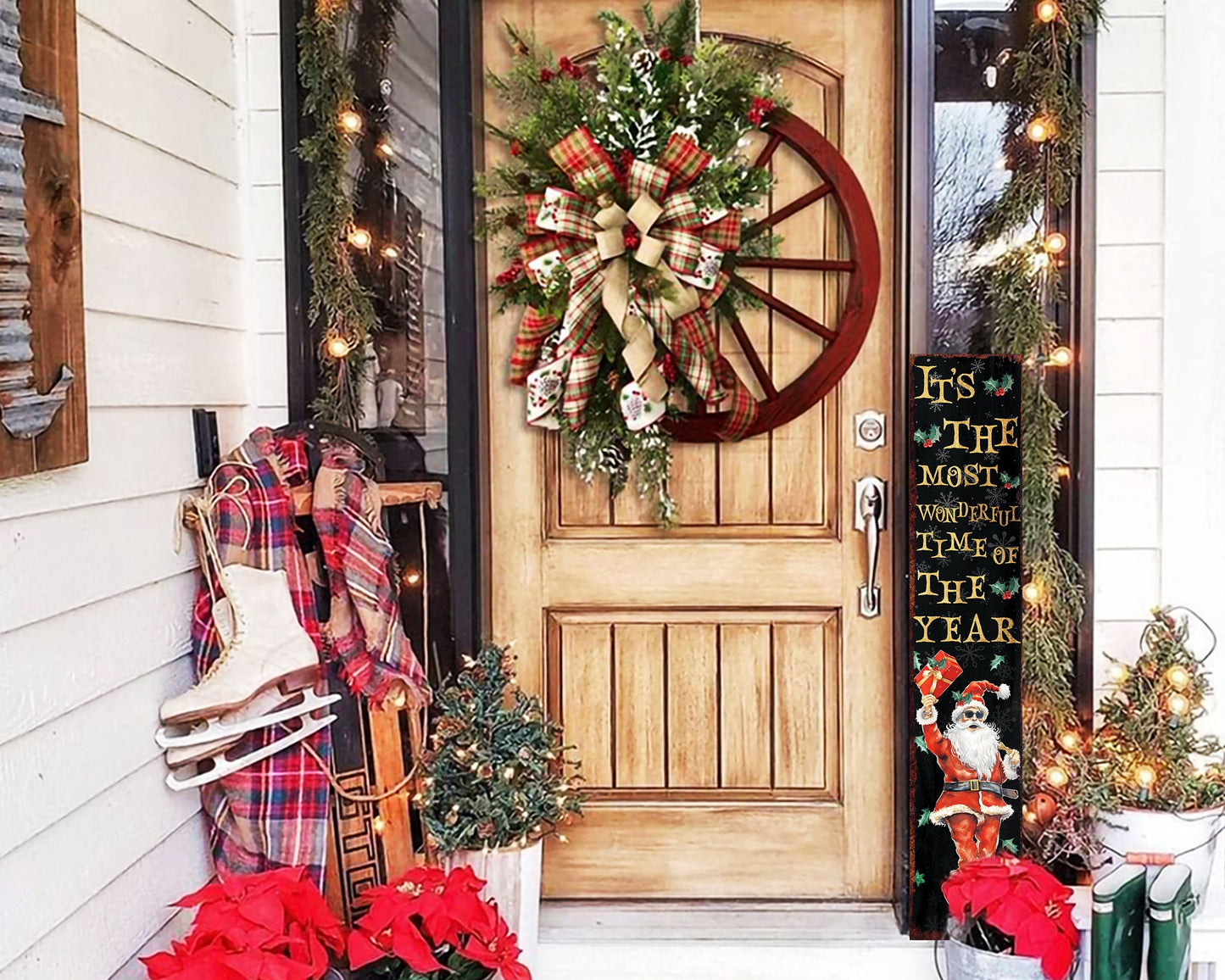 Rustic Farmhouse Christmas Porch Sign - 'It's The Most Wonderful Time of The Year' 48in Front Porch Welcome Sign - Holiday Entryway Decor