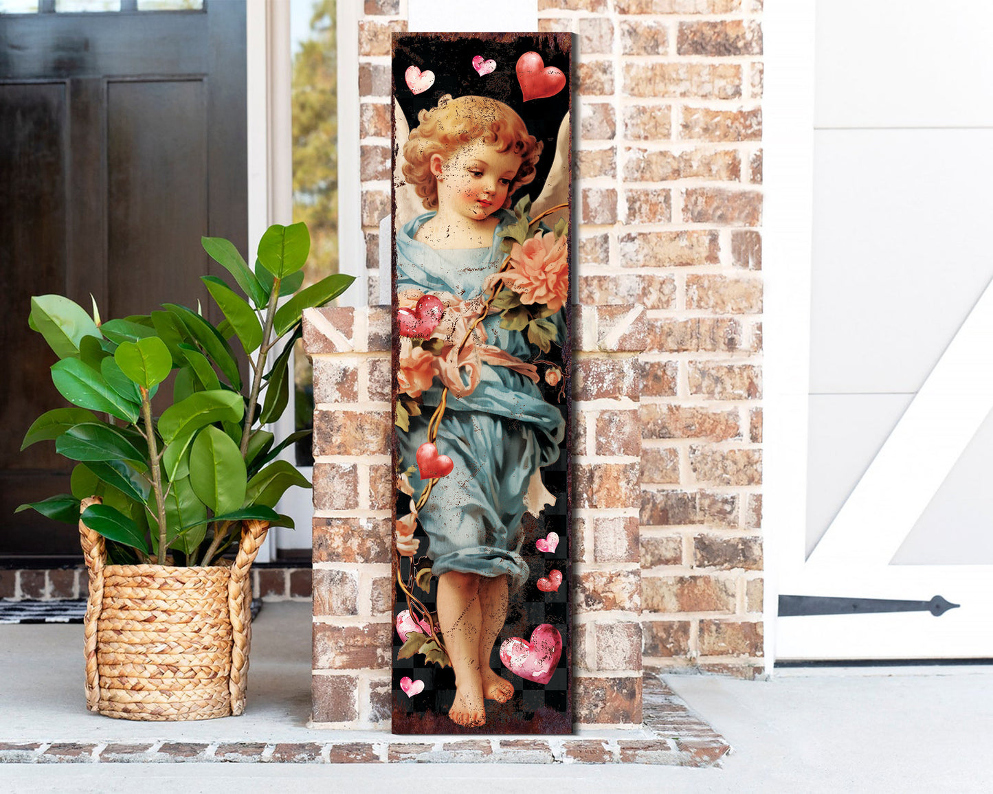 Rustic Modern Farmhouse Entryway Board - 36in Cupid Valentine's Day Porch Sign, Front Porch Valentine's Welcome Decor