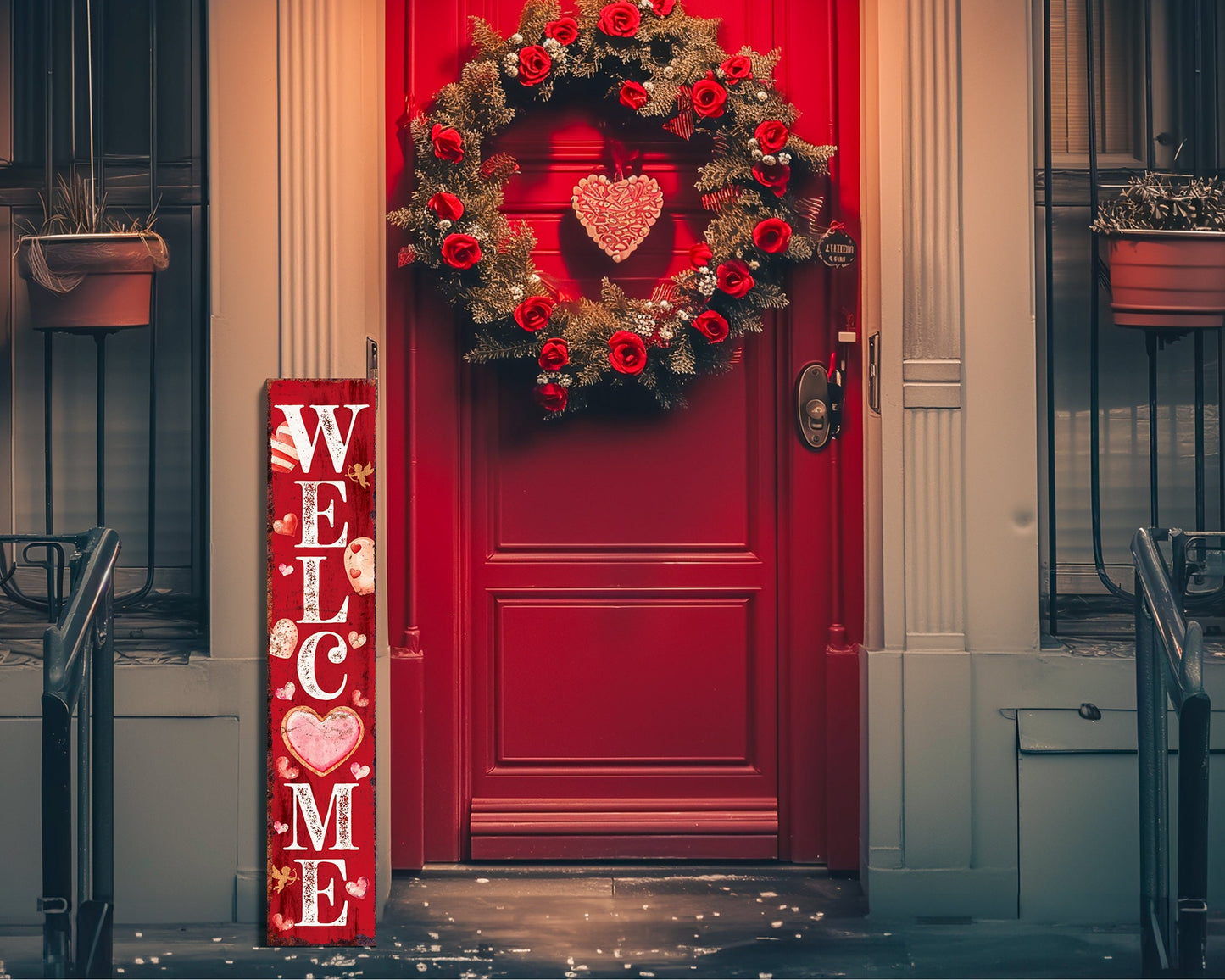 48in 'Welcome' Valentine's Day Porch Sign, Front Porch Valentine's Welcome Sign