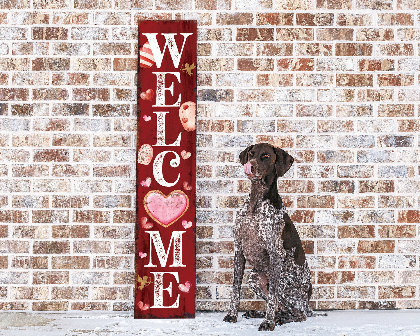 48in 'Welcome' Valentine's Day Porch Sign, Front Porch Valentine's Welcome Sign