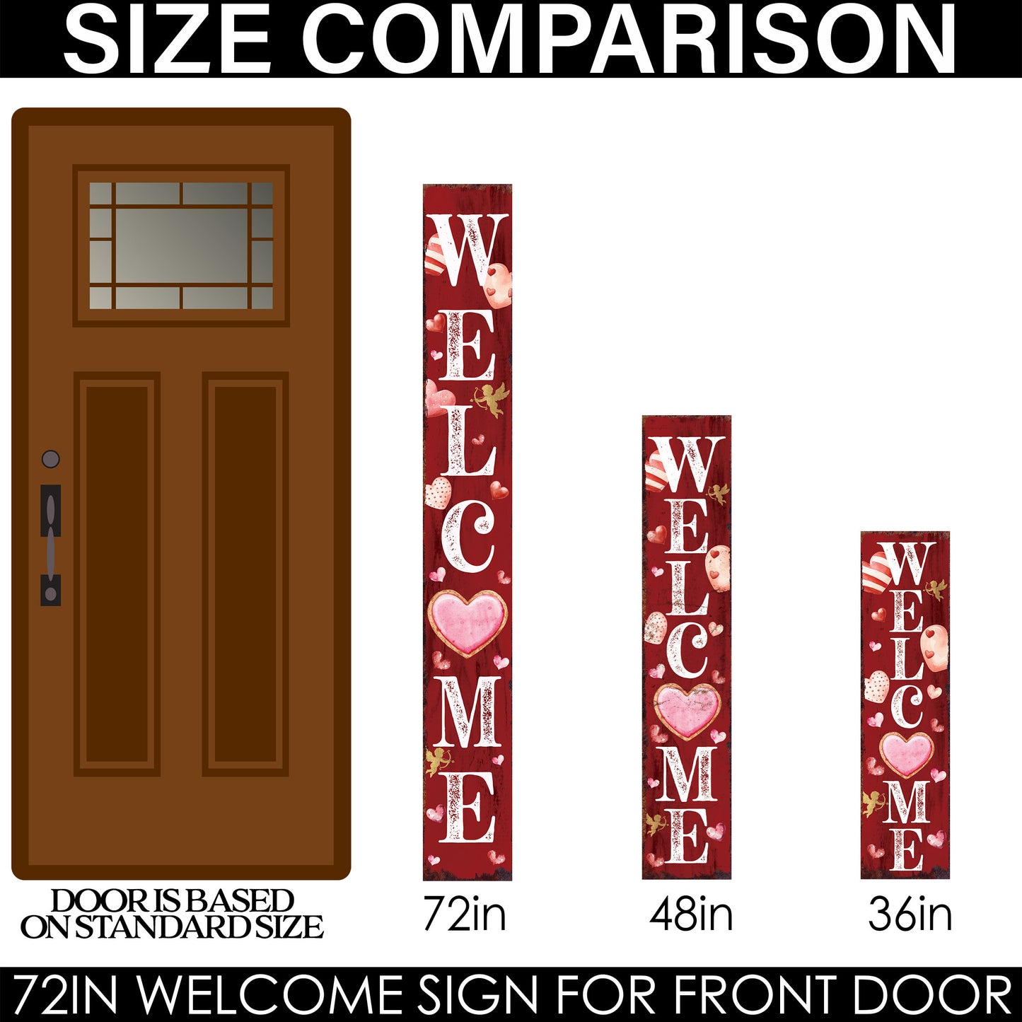 Rustic Modern Farmhouse Entryway Board - 72in 'Welcome' Valentine's Day Porch Sign, Front Porch Valentine's Welcome Sign