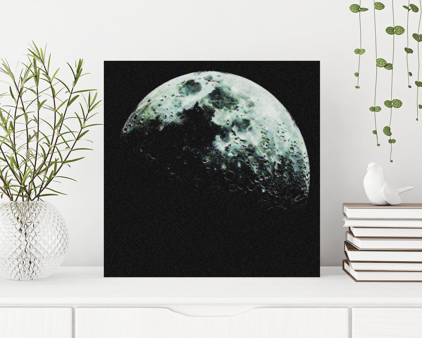 12in Half Moon Canvas Wall Art, Moon Wall Decor, Full Moon Canvas Printing, Moon Square Canvas Wall Art, Modern Living Room Decor