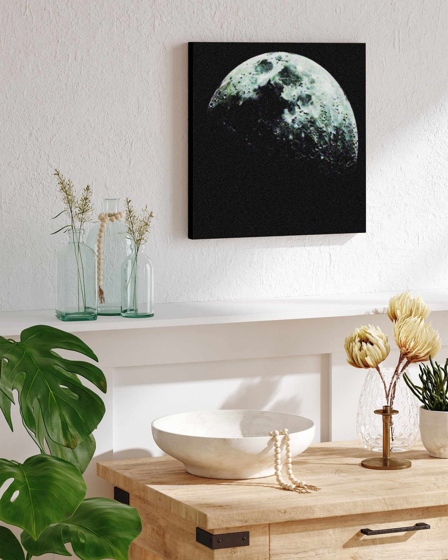 12in Half Moon Canvas Wall Art, Moon Wall Decor, Full Moon Canvas Printing, Moon Square Canvas Wall Art, Modern Living Room Decor