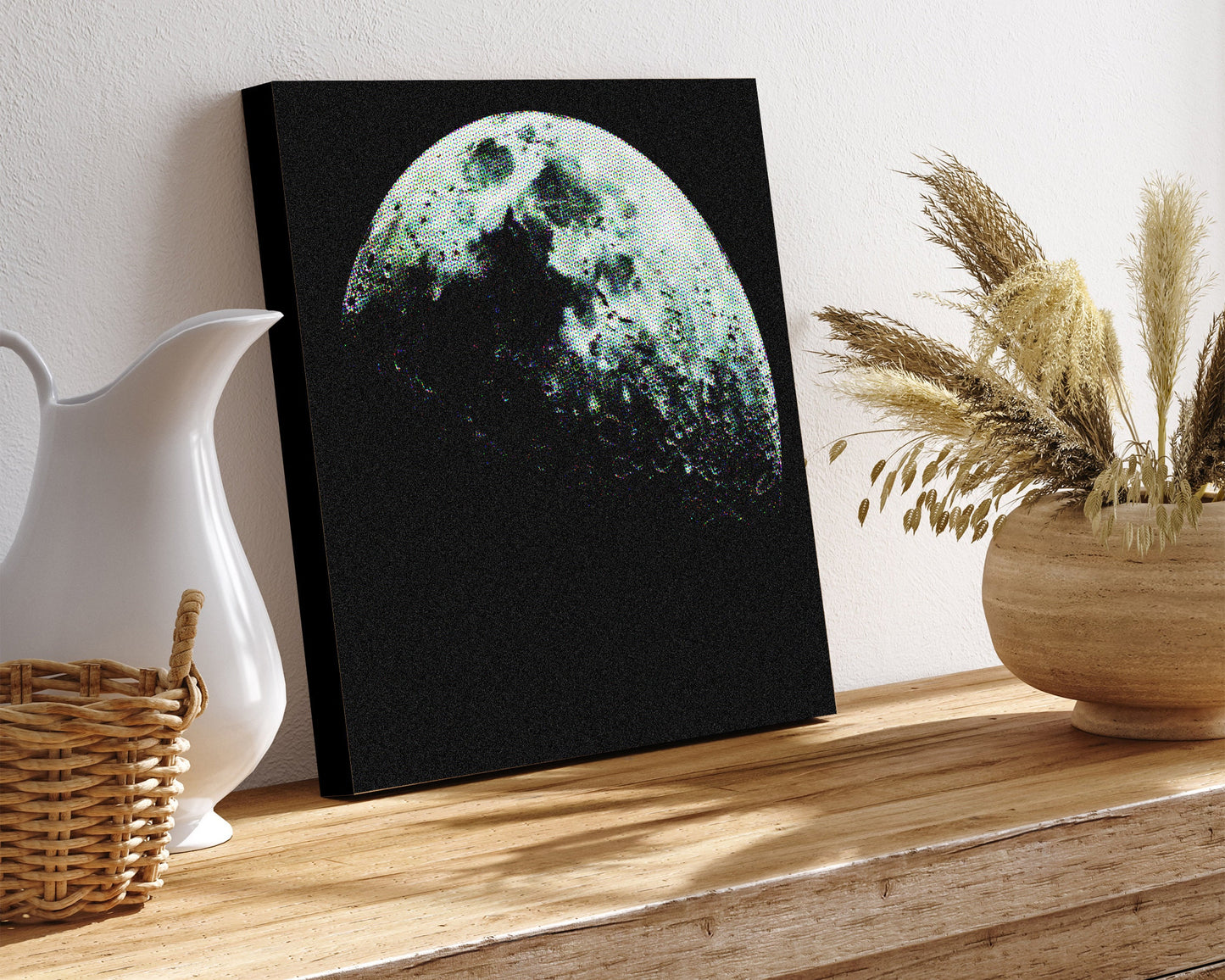 12in Half Moon Canvas Wall Art, Moon Wall Decor, Full Moon Canvas Printing, Moon Square Canvas Wall Art, Modern Living Room Decor