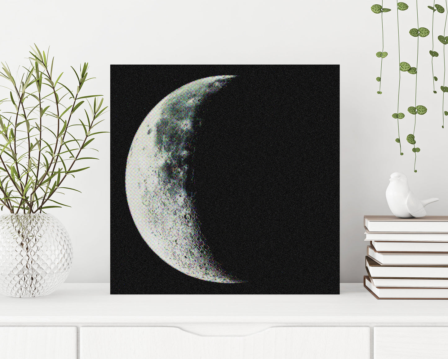 12in Crescent Moon Canvas Wall Art, Moon Wall Decor, Crescent Moon Canvas Printing, Moon Square Canvas Wall Art, Modern Living Room Decor