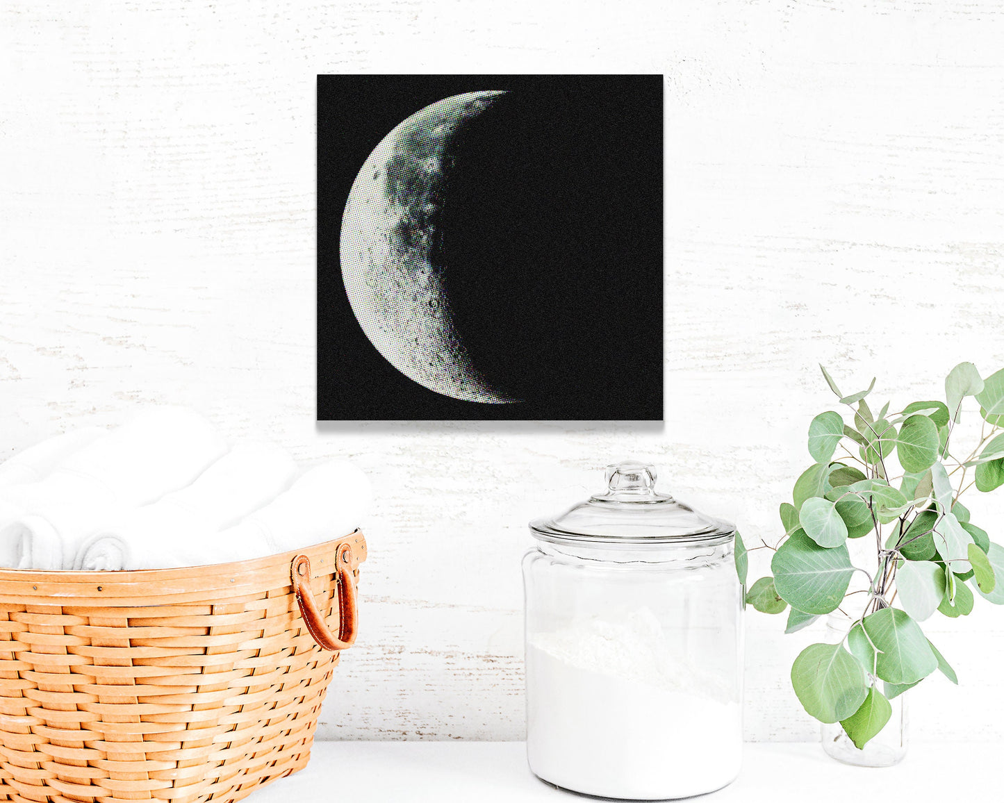 12in Crescent Moon Canvas Wall Art, Moon Wall Decor, Crescent Moon Canvas Printing, Moon Square Canvas Wall Art, Modern Living Room Decor
