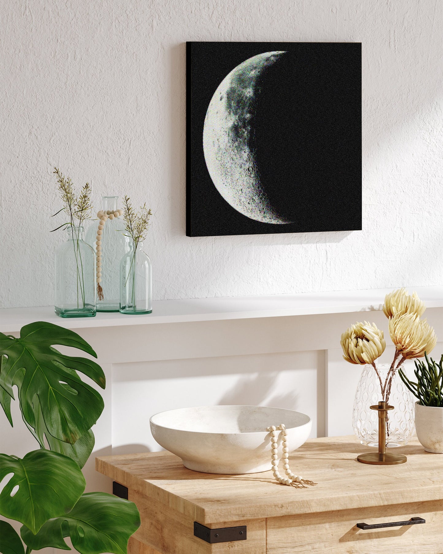 12in Crescent Moon Canvas Wall Art, Moon Wall Decor, Crescent Moon Canvas Printing, Moon Square Canvas Wall Art, Modern Living Room Decor
