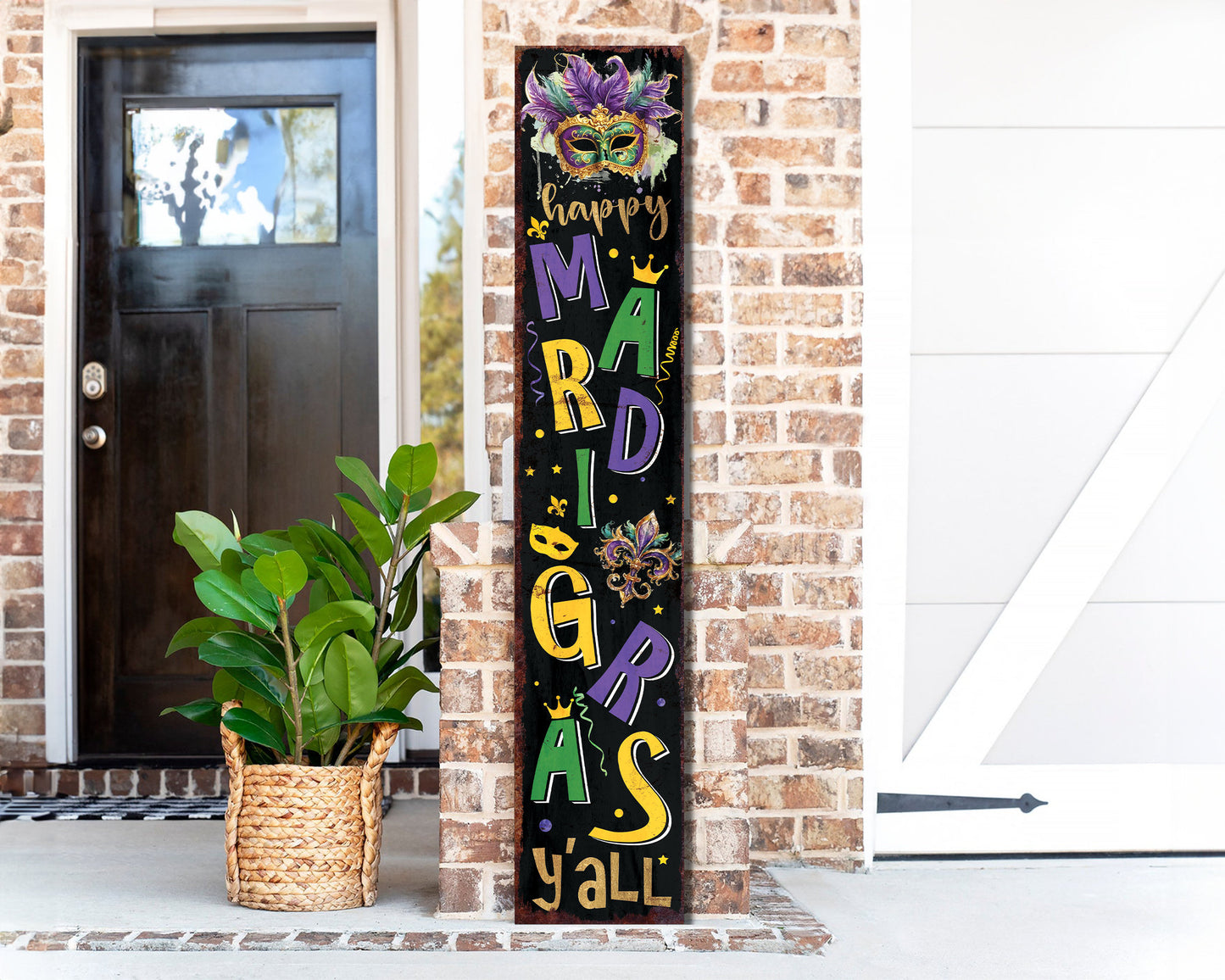 48-Inch 'Mardi Gras Y'all' Porch Sign, Rustic Modern Farmhouse Entryway Board, Front Porch Mardi Gras Welcome Sign