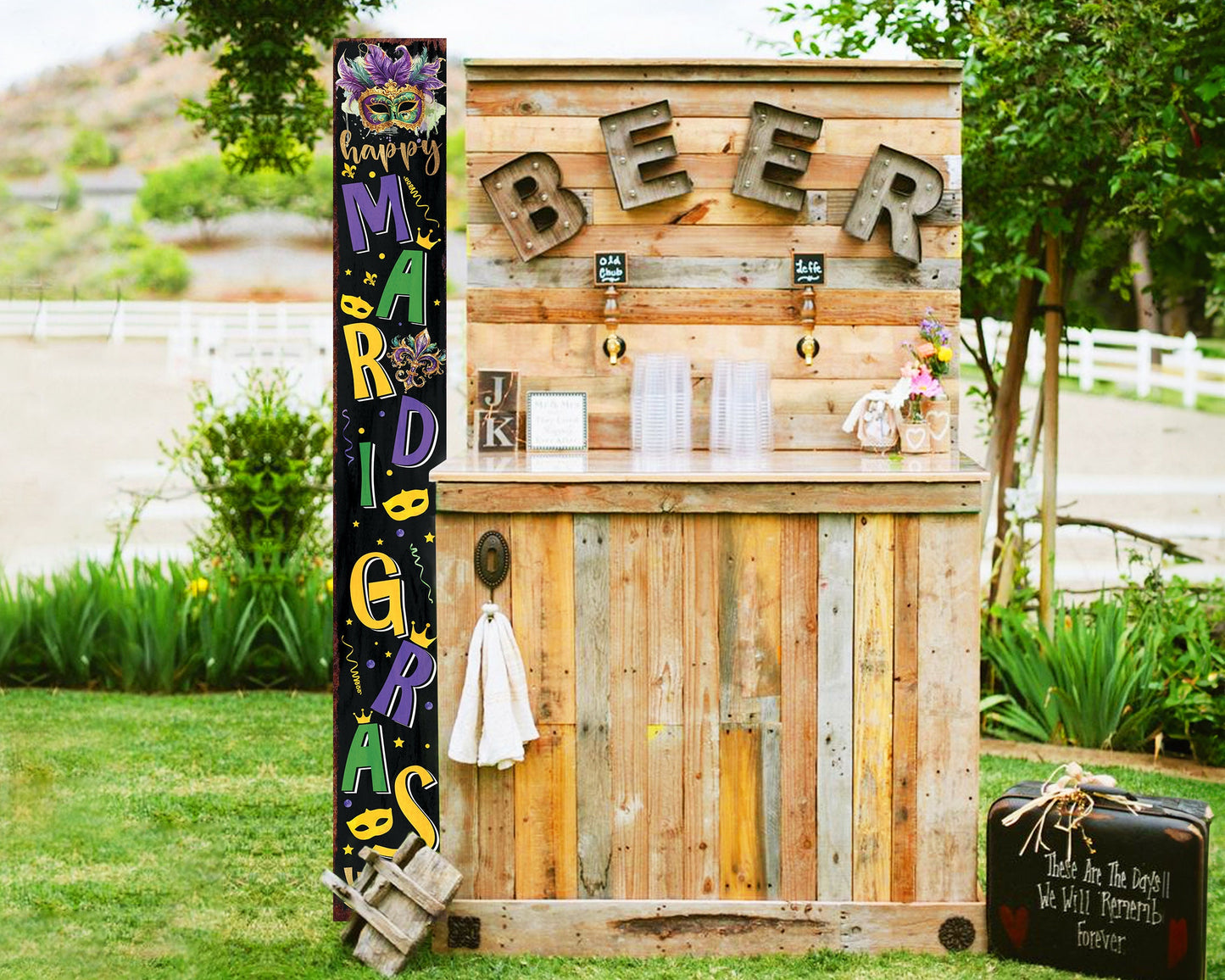 72-Inch 'Mardi Gras Y'all' Porch Sign, Rustic Modern Farmhouse Entryway Board, Front Porch Mardi Gras Welcome Sign