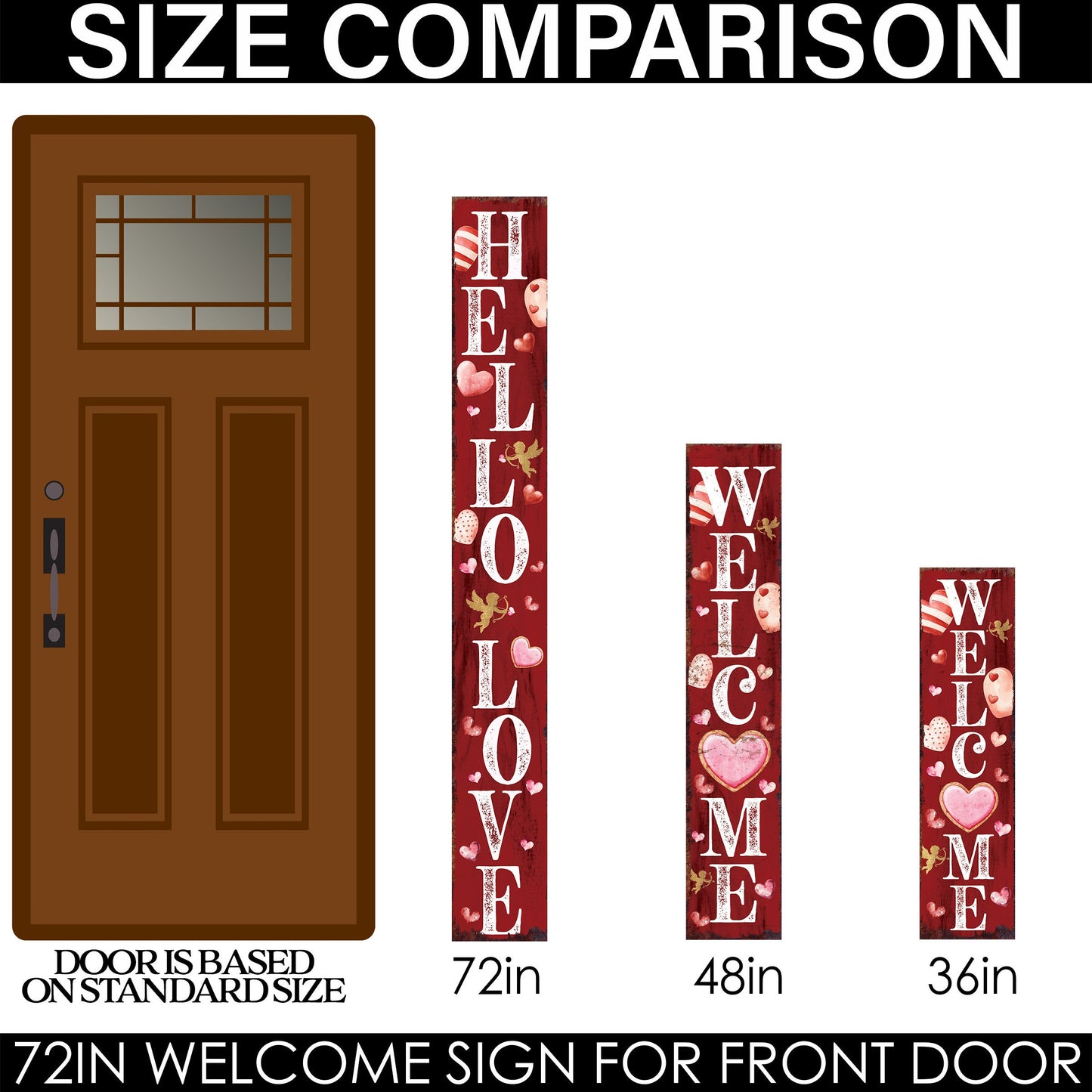 72-Inch 'Hello Love' Valentine's Day Porch Sign, Rustic Modern Farmhouse Entryway Board, Front Porch Valentine's Welcome Sign