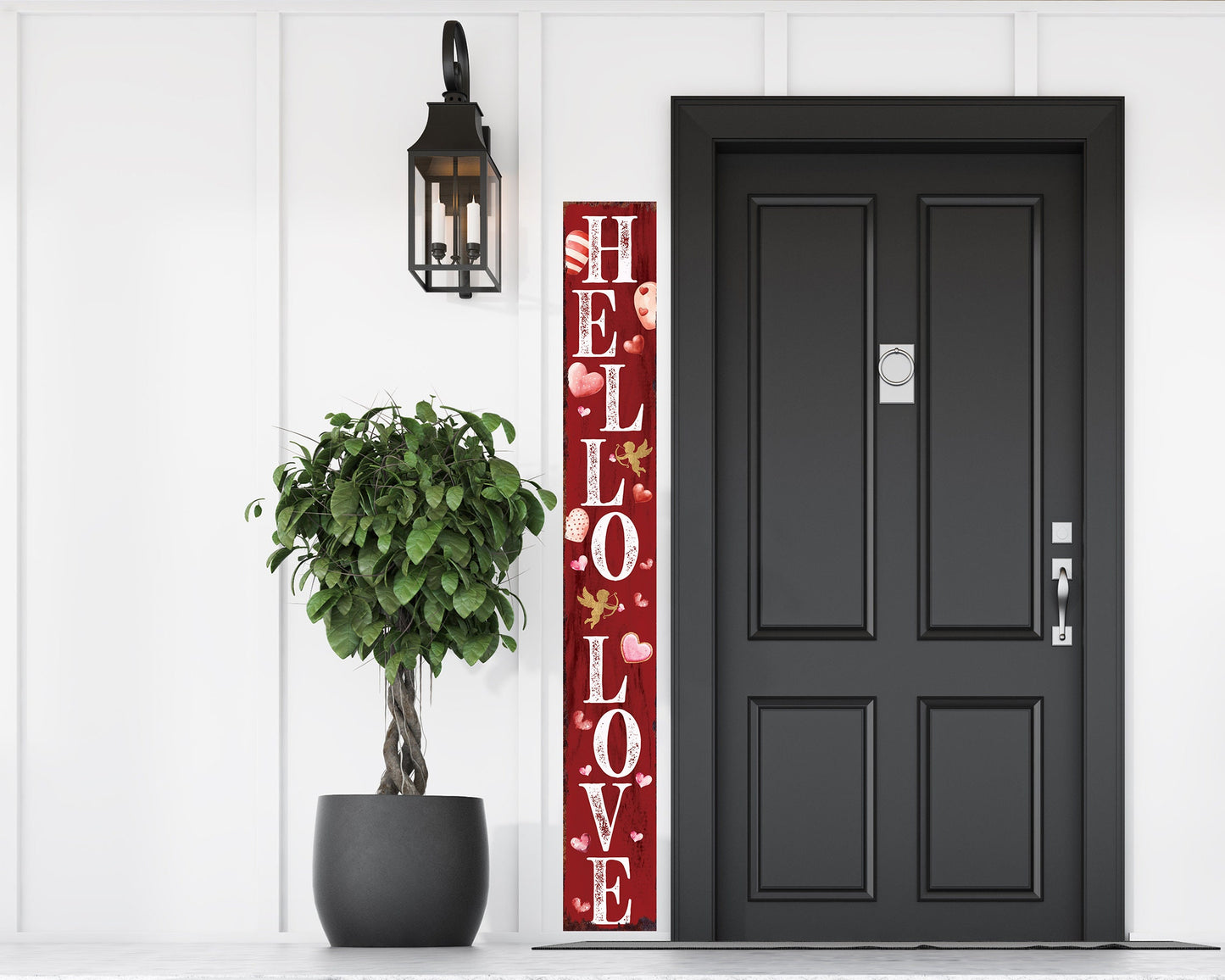 72-Inch 'Hello Love' Valentine's Day Porch Sign, Rustic Modern Farmhouse Entryway Board, Front Porch Valentine's Welcome Sign