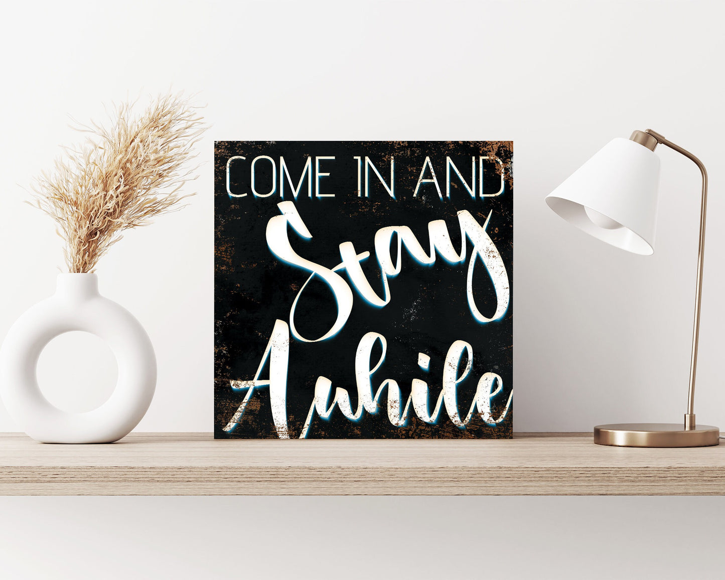 12in 'Come In And stay awhile' Modern Farmhouse Canvas Wall Art, Wall Canvas Printing, Living Room Decor