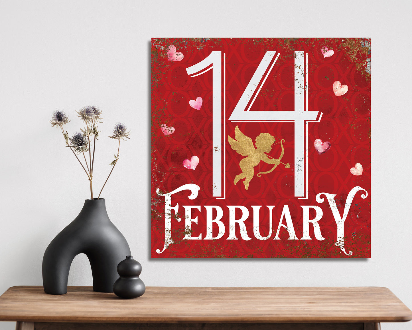 12-inch February 14 Valentine Sign, Vintage Valentine's Decor, Modern Farmhouse Mantel Entryway Decor, Valentine's Day Canvas Sign