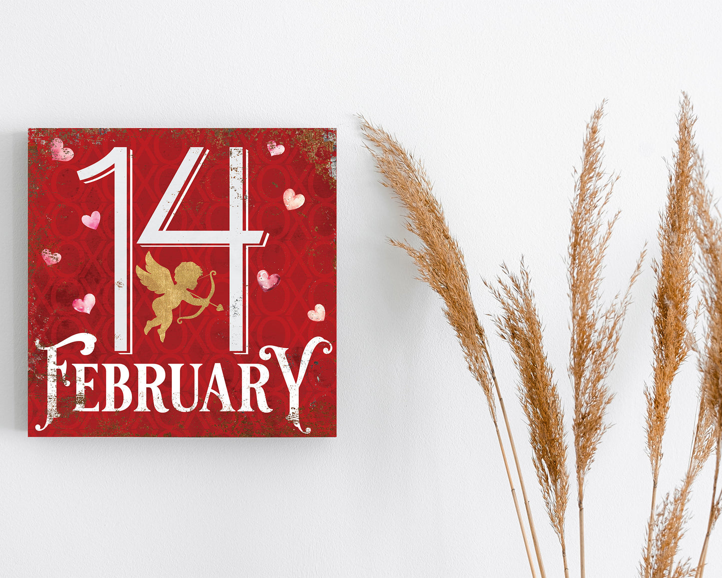 12-inch February 14 Valentine Sign, Vintage Valentine's Decor, Modern Farmhouse Mantel Entryway Decor, Valentine's Day Canvas Sign