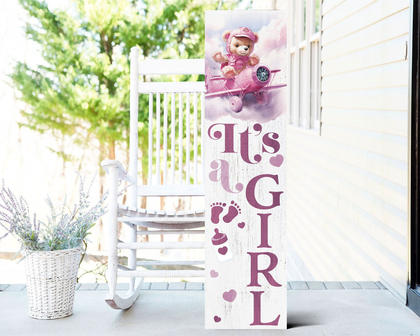36-Inch 'It's A Girl' Porch Signs, Birth Announcement, Welcome Home Newborn Decor, Porch Decor