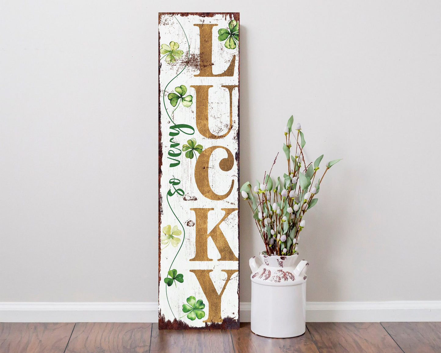 36-Inch Rustic Modern Farmhouse Entryway St. Patrick's Day 'So Very Lucky' Sign for Front Porch, St.Patrick's Outdoor Decor for Front Door