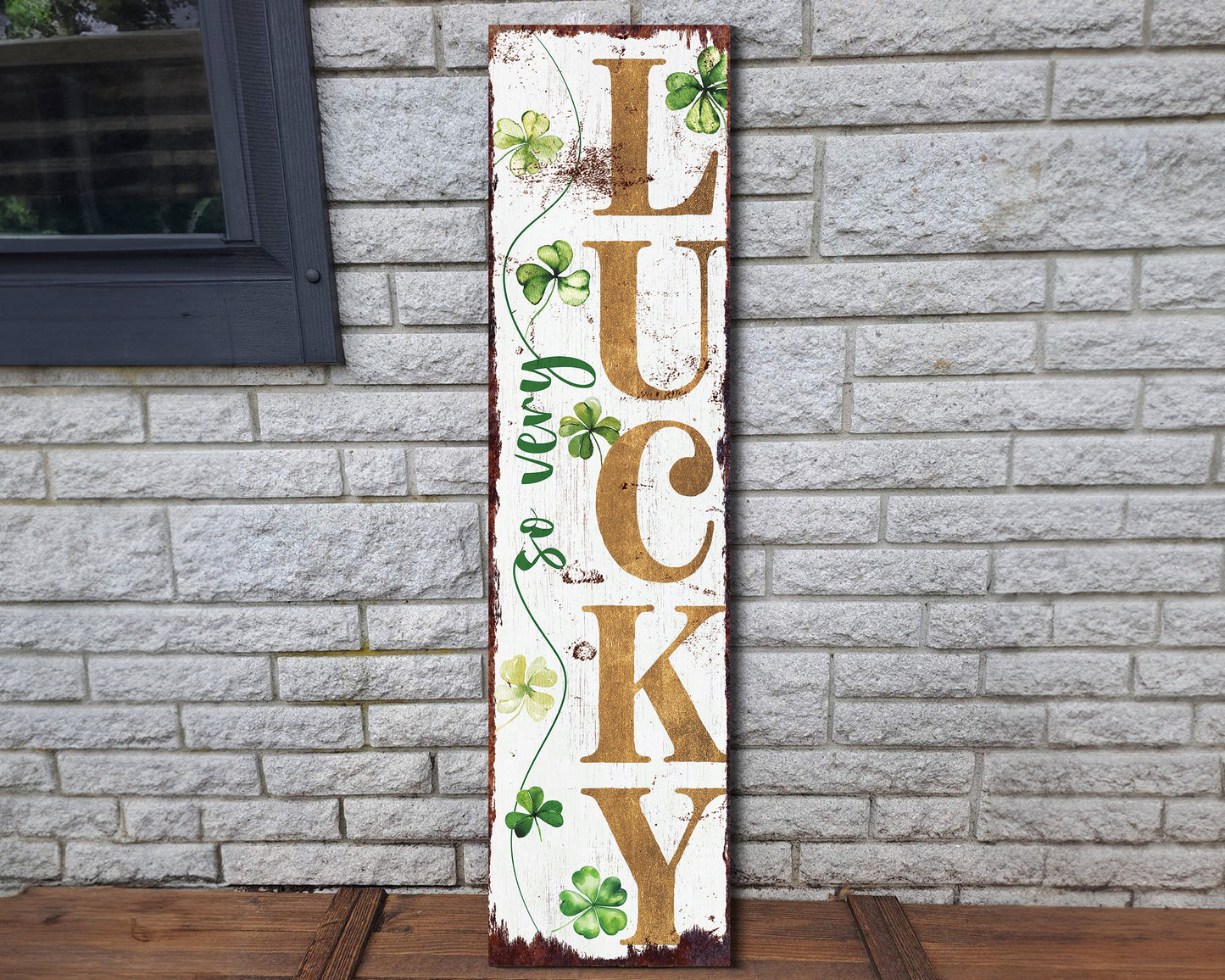 36-Inch Rustic Modern Farmhouse Entryway St. Patrick's Day 'So Very Lucky' Sign for Front Porch, St.Patrick's Outdoor Decor for Front Door