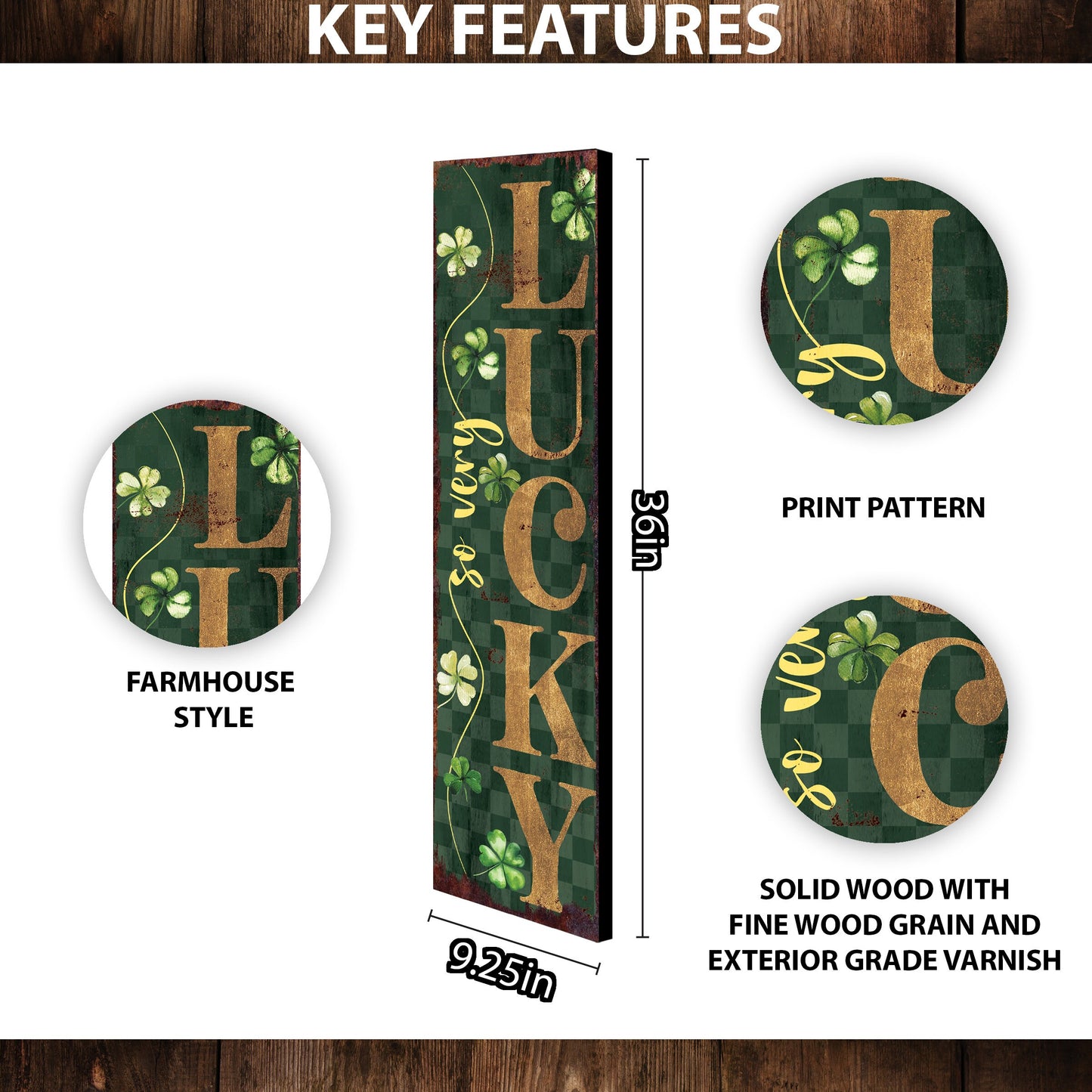 36-Inch Rustic Modern Farmhouse Entryway St. Patrick's Day 'So Very Lucky' Sign for Front Porch, Green St.Patrick's Decor for Front Door