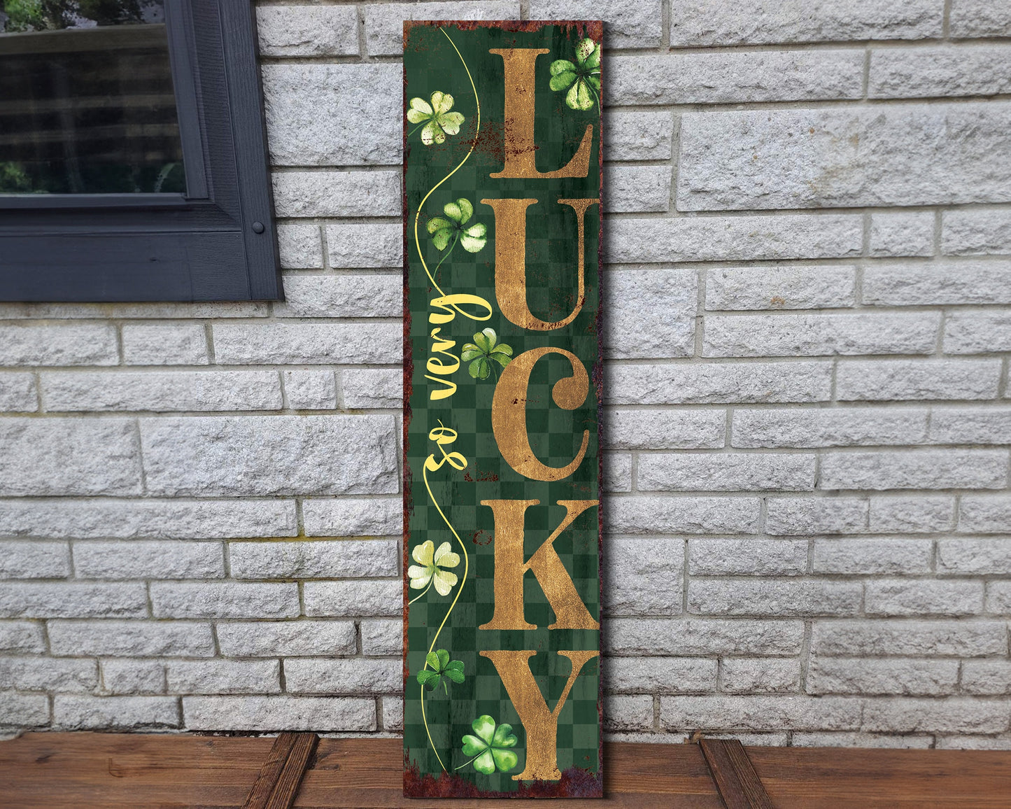 36-Inch Rustic Modern Farmhouse Entryway St. Patrick's Day 'So Very Lucky' Sign for Front Porch, Green St.Patrick's Decor for Front Door