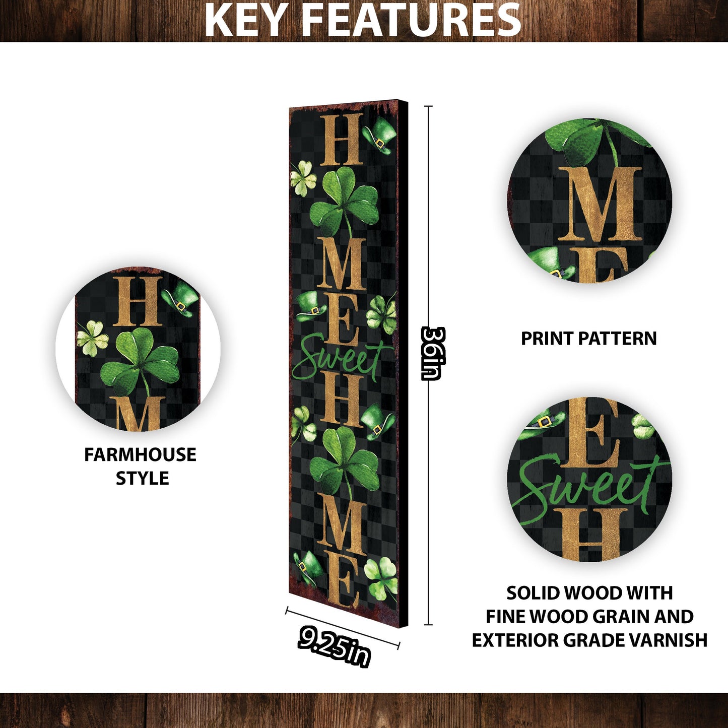 36in Rustic Modern Farmhouse St. Patrick's Day "Home Sweet Home" Sign for Front Porch, St.Patrick's Outdoor Decor for Front Door