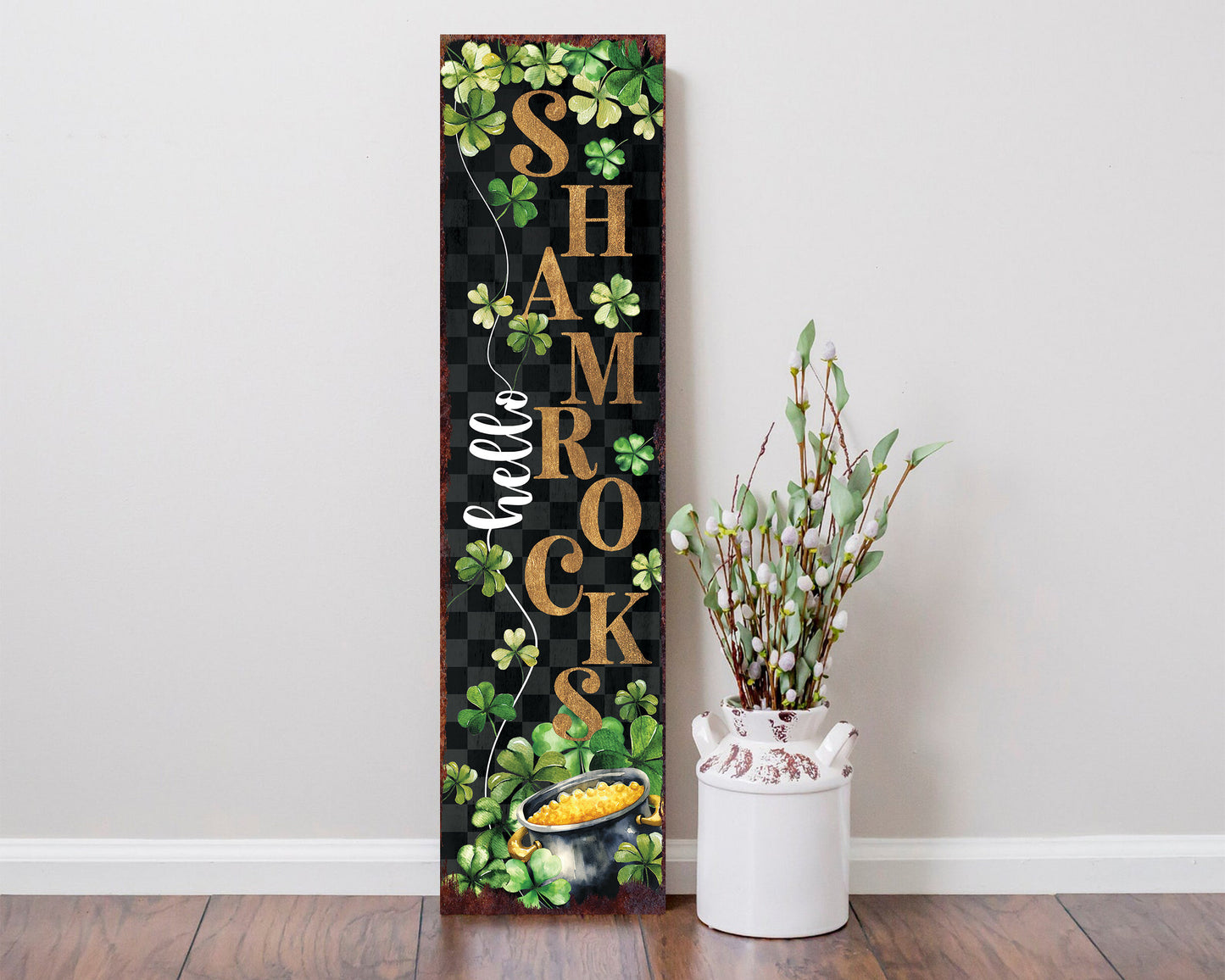 36in St. Patrick's Day "Hello Shamrocks" Sign for Front Porch, St.Patrick's Decor for Entryway, Mantle, Living Room, Kitchen, Porch Decor