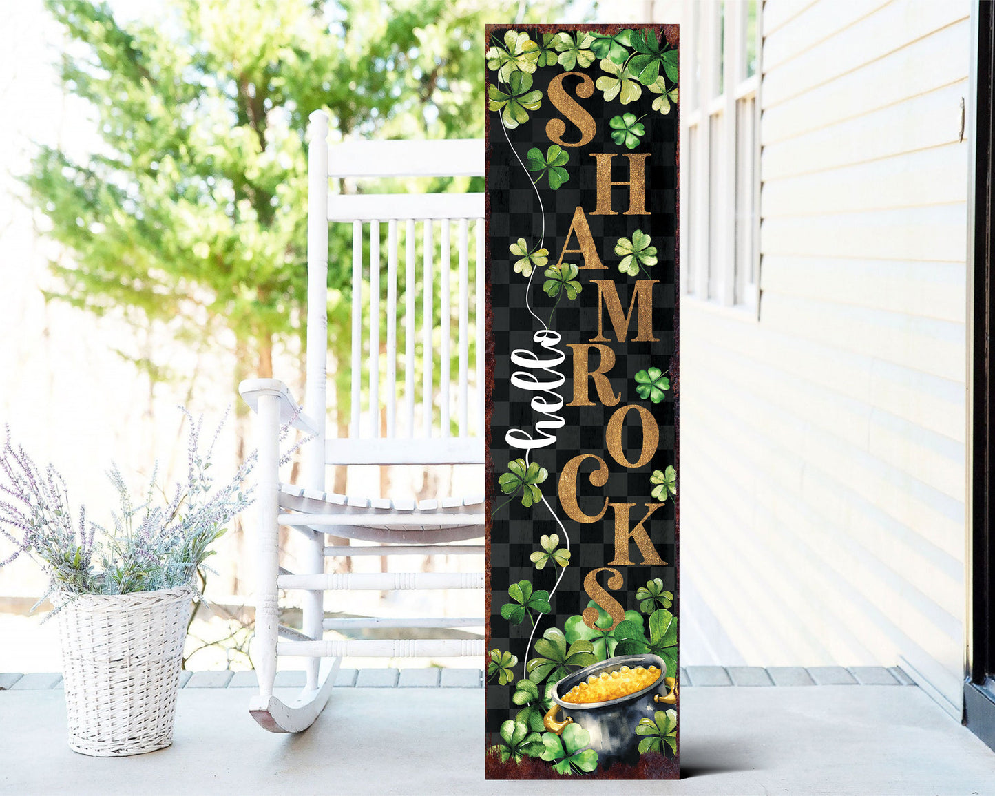 36in St. Patrick's Day "Hello Shamrocks" Sign for Front Porch, St.Patrick's Decor for Entryway, Mantle, Living Room, Kitchen, Porch Decor