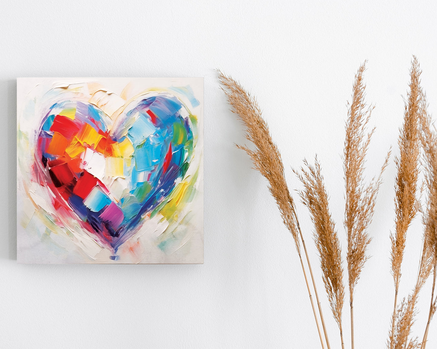 12in Oil Painting Style of a Colorful Heart Valentine__ Day Canvas UV Print Wall Art, Wall Canvas Printing, Living Room Home Decor