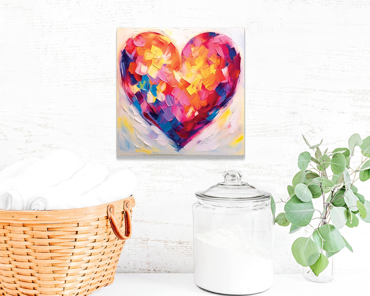 12in Oil Painting Style of a Colorful Heart Valentine__ Day Canvas Print Wall Art, Wall Canvas Printing, Living Room Decor