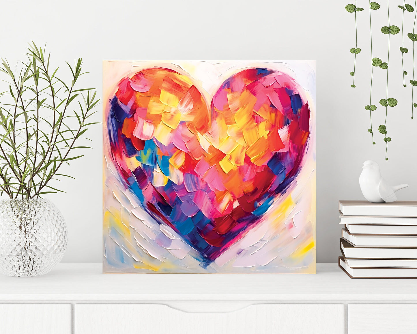 12in Oil Painting Style of a Colorful Heart Valentine__ Day Canvas Print Wall Art, Wall Canvas Printing, Living Room Decor