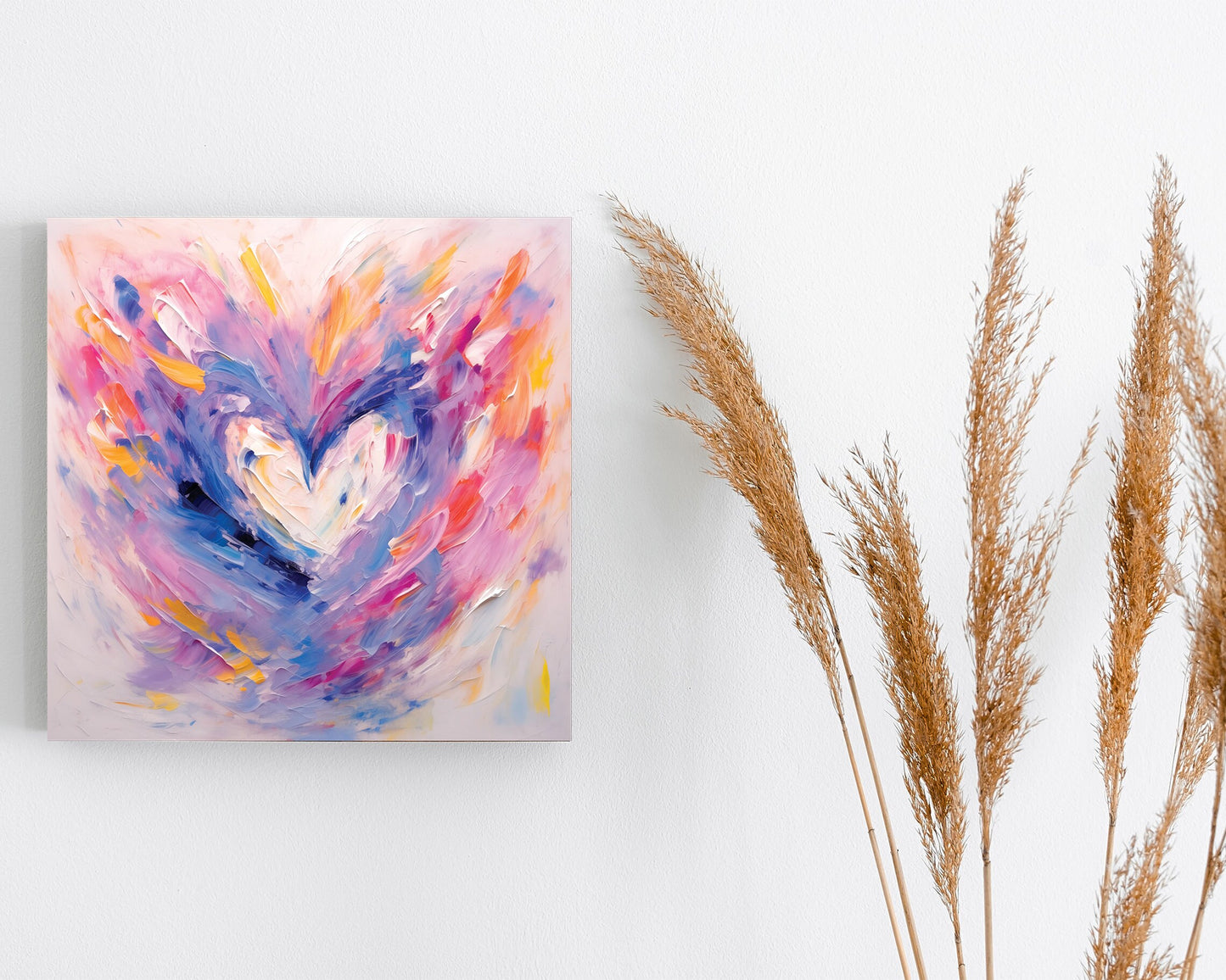 12in Oil Painting Style of a Colorful Heart Valentine__ Day UV Print Wall Art, Wall Canvas, Living Room Decor