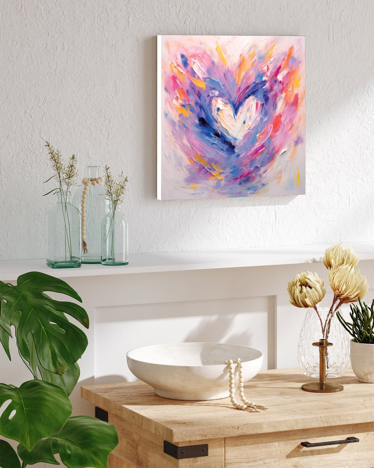 12in Oil Painting Style of a Colorful Heart Valentine__ Day UV Print Wall Art, Wall Canvas, Living Room Decor