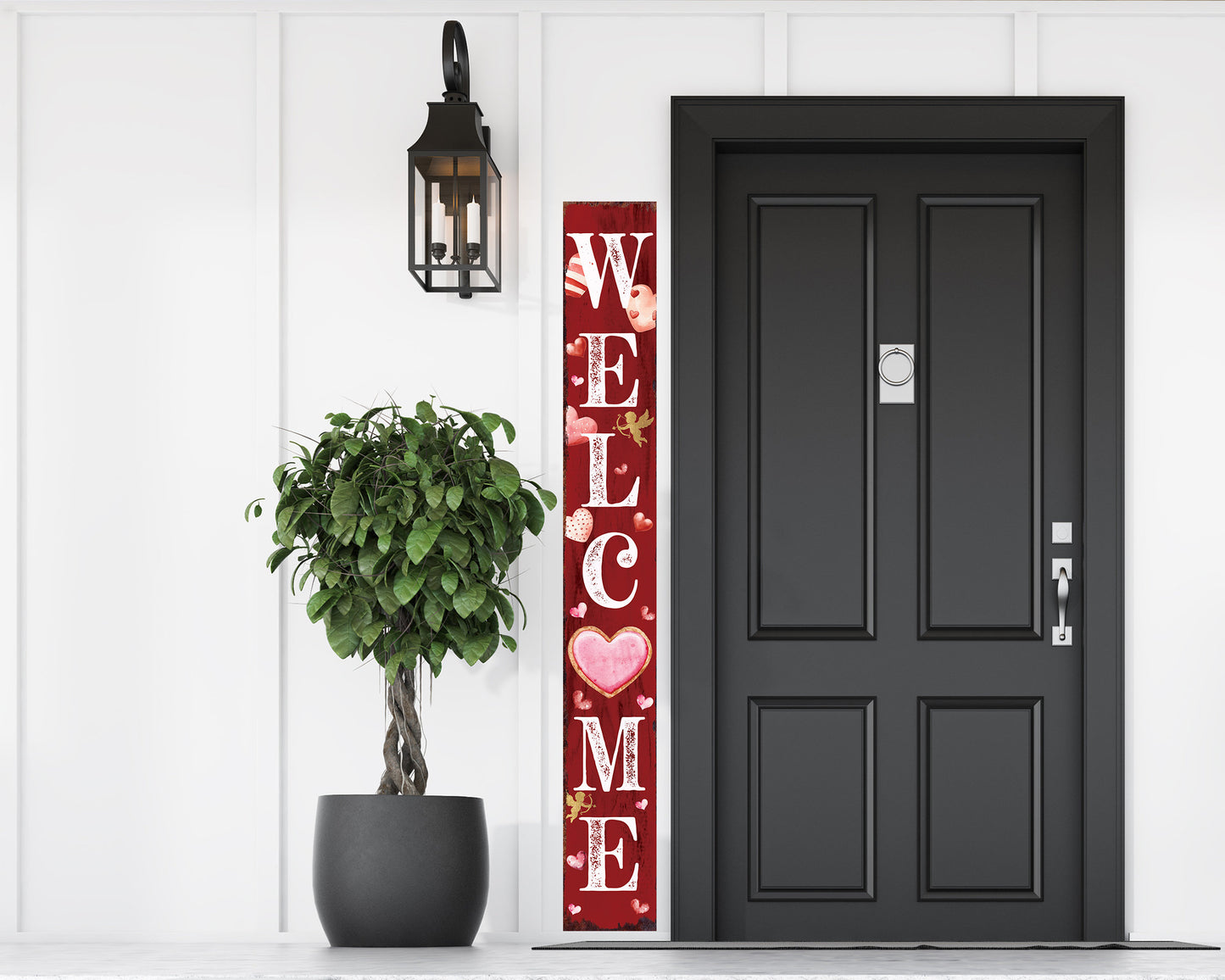 Rustic Modern Farmhouse Entryway Board - 72in 'Welcome' Valentine's Day Porch Sign, Front Porch Valentine's Welcome Sign