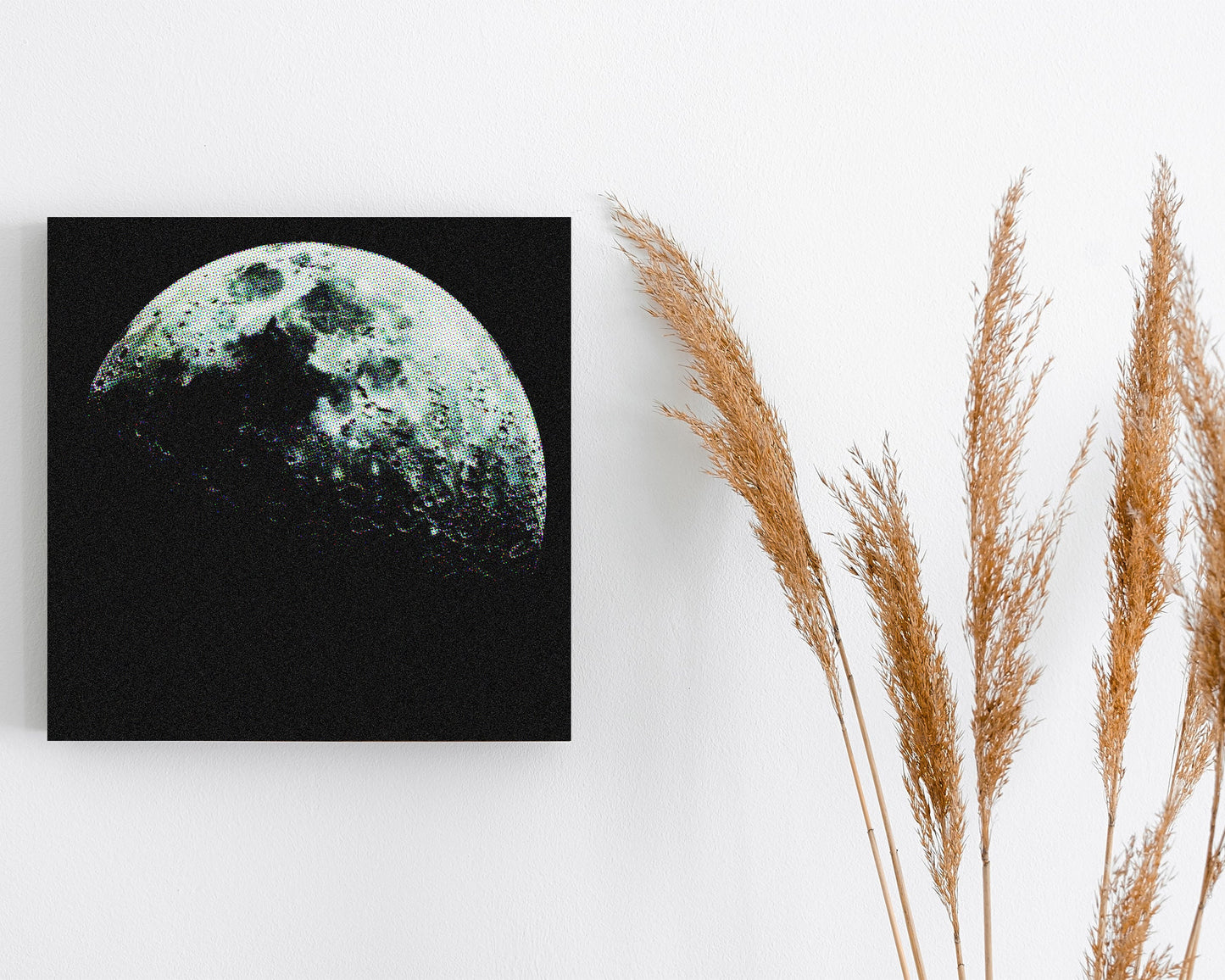 12in Half Moon Canvas Wall Art, Moon Wall Decor, Full Moon Canvas Printing, Moon Square Canvas Wall Art, Modern Living Room Decor