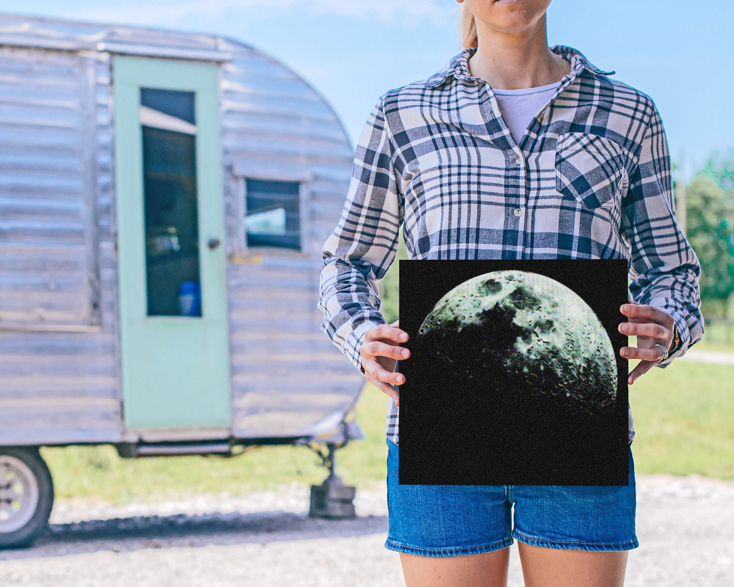 12in Half Moon Canvas Wall Art, Moon Wall Decor, Full Moon Canvas Printing, Moon Square Canvas Wall Art, Modern Living Room Decor
