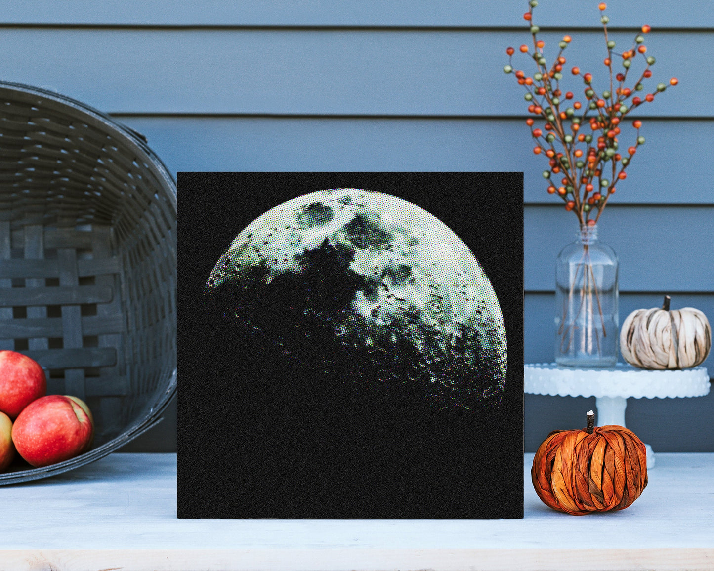 12in Half Moon Canvas Wall Art, Moon Wall Decor, Full Moon Canvas Printing, Moon Square Canvas Wall Art, Modern Living Room Decor