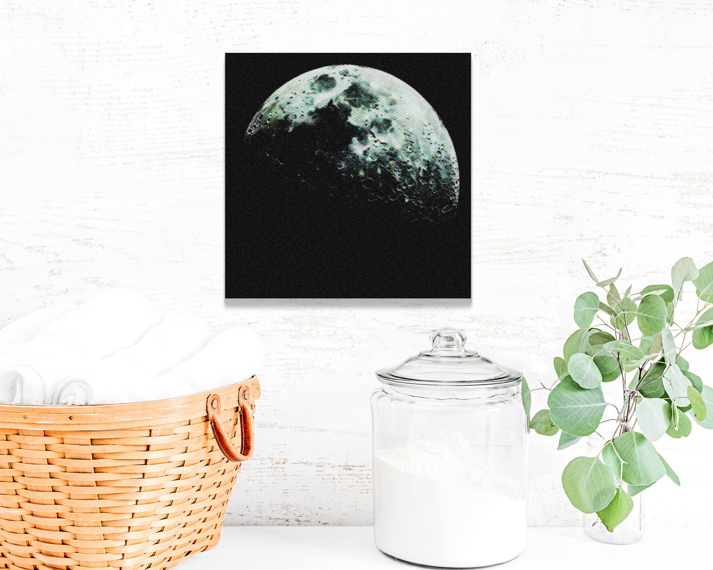 12in Half Moon Canvas Wall Art, Moon Wall Decor, Full Moon Canvas Printing, Moon Square Canvas Wall Art, Modern Living Room Decor