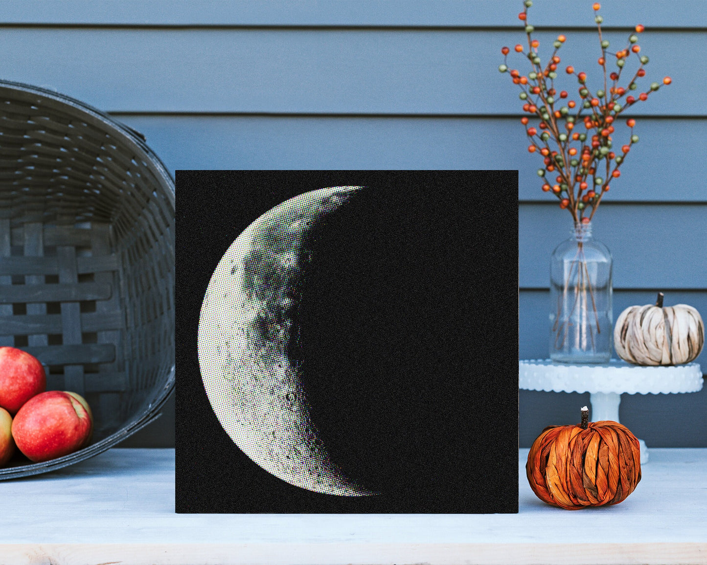 12in Crescent Moon Canvas Wall Art, Moon Wall Decor, Crescent Moon Canvas Printing, Moon Square Canvas Wall Art, Modern Living Room Decor
