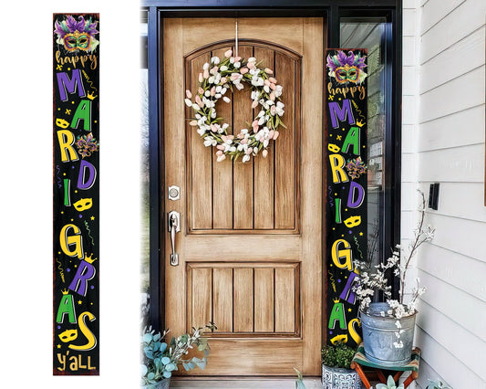 72-Inch 'Mardi Gras Y'all' Porch Sign, Rustic Modern Farmhouse Entryway Board, Front Porch Mardi Gras Welcome Sign