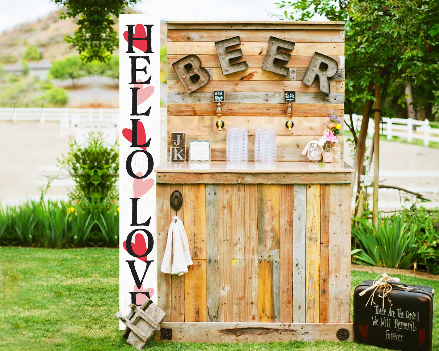 72in 'Hello Love' Valentine's Day Porch Sign, Rustic Modern Farmhouse Entryway Board, Front Porch Valentine's Decor