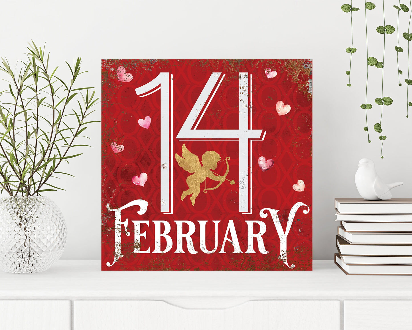 12-inch February 14 Valentine Sign, Vintage Valentine's Decor, Modern Farmhouse Mantel Entryway Decor, Valentine's Day Canvas Sign